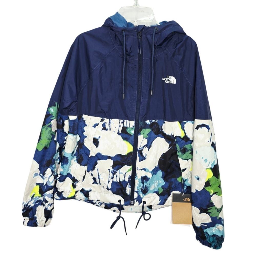 The North Face Antora Rain Hoodie Jacket Floral Print Blue Women's S Gorpcore